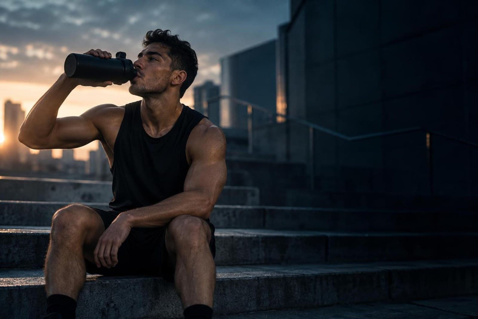 Athlete training outdoors at sunrise